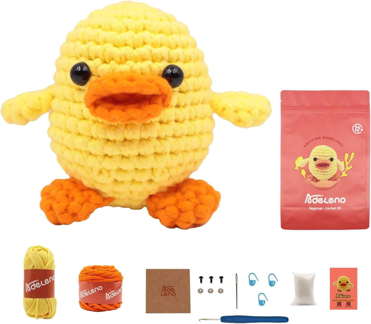 Crochet Kit for Beginner, Beginner Crochet Kit with Step-by-Step Video Tutorial, More Convenient Illustrated Cards, Suitable for Adults, Children, Crochet Kit for Beginners, Duck 1-Pack.